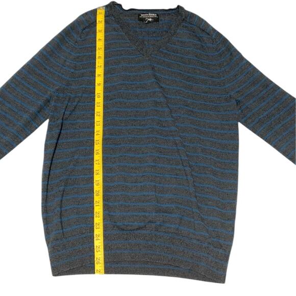 Men's BANANA REPUBLIC L V-Neck Sweater Gray Blue Italian Merino Wool Baruffa - Picture 6 of 8